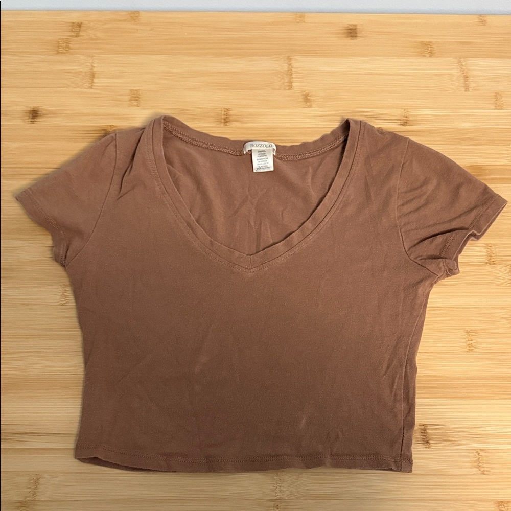 Bozollo Size Small Women's Teen Girl Brown V-Neck Crop Top